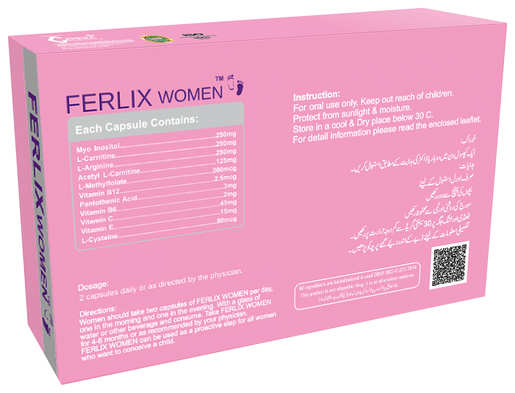 Ferlix Women back packaging: composition and directions