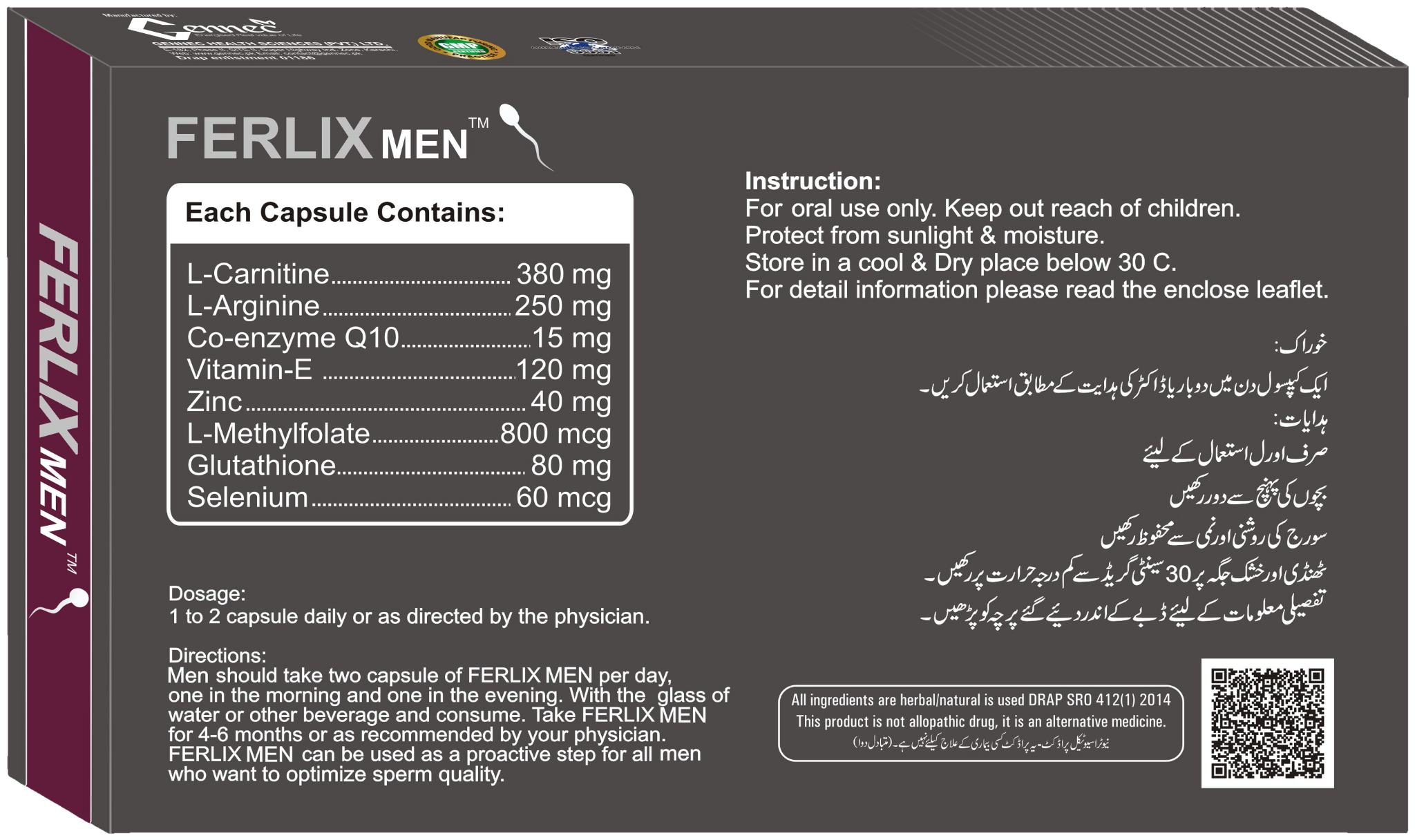 Ferlix Men back label: composition and directions